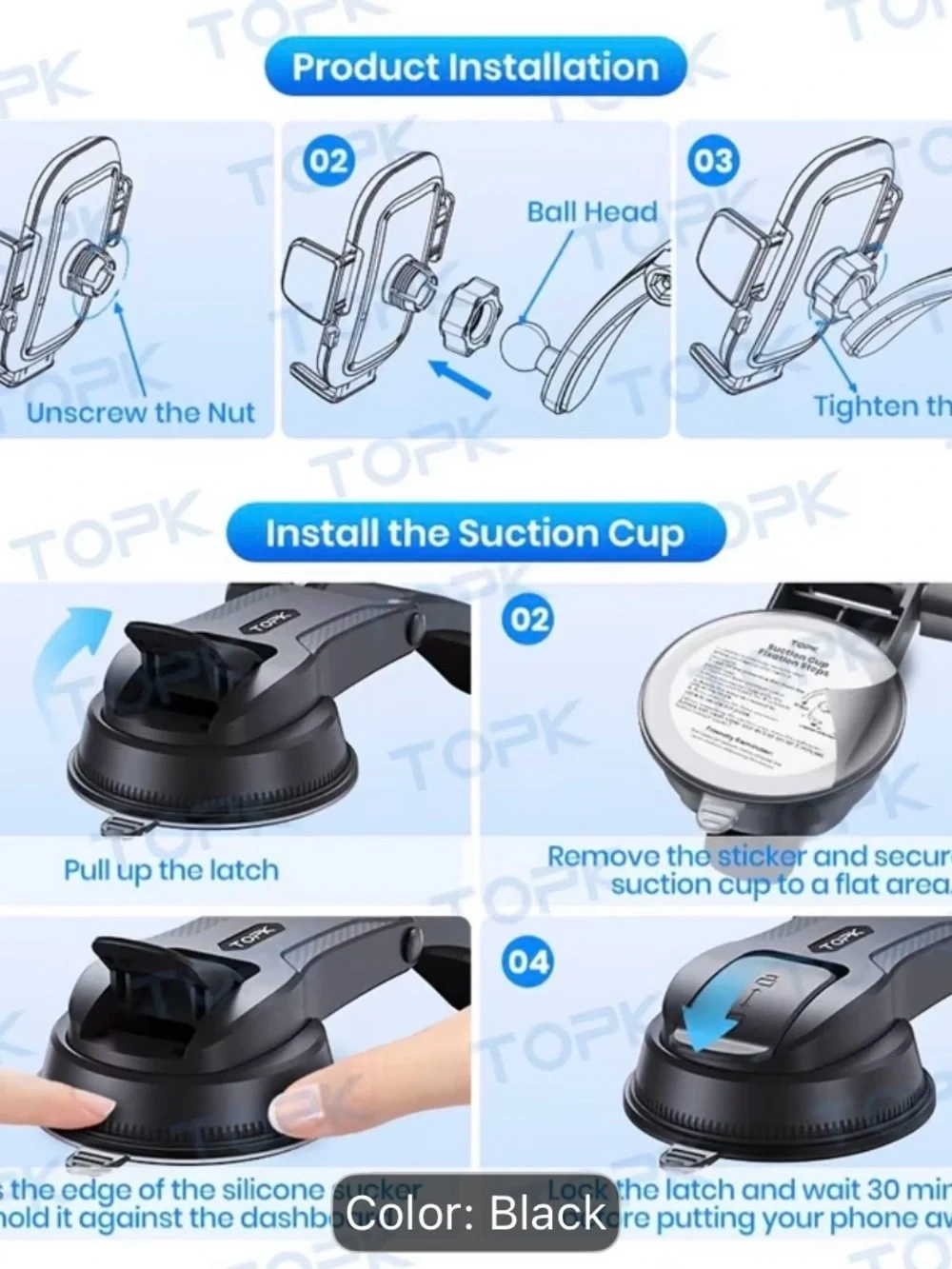 Black Car Vent Phone Holder - Secure Mount for Smartphones